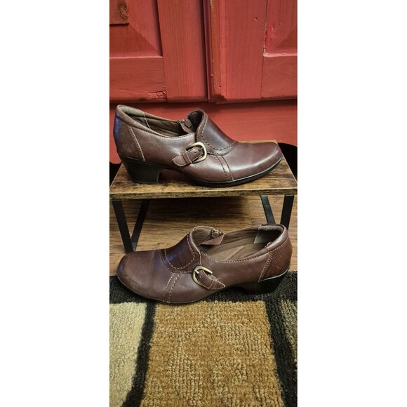Clarks Ingalls Ocean Bootie Womens 9.5 M Brown Monk Strap Buckle Zip Block Heels - Picture 1 of 5
